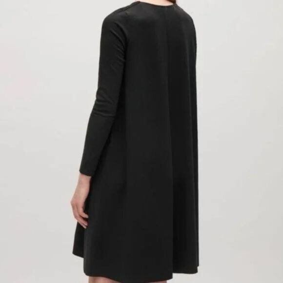 COS Black Wool and Jersey Swing Mini Dress Size Small Trapeze Long Sleeve - Picture 3 of 9